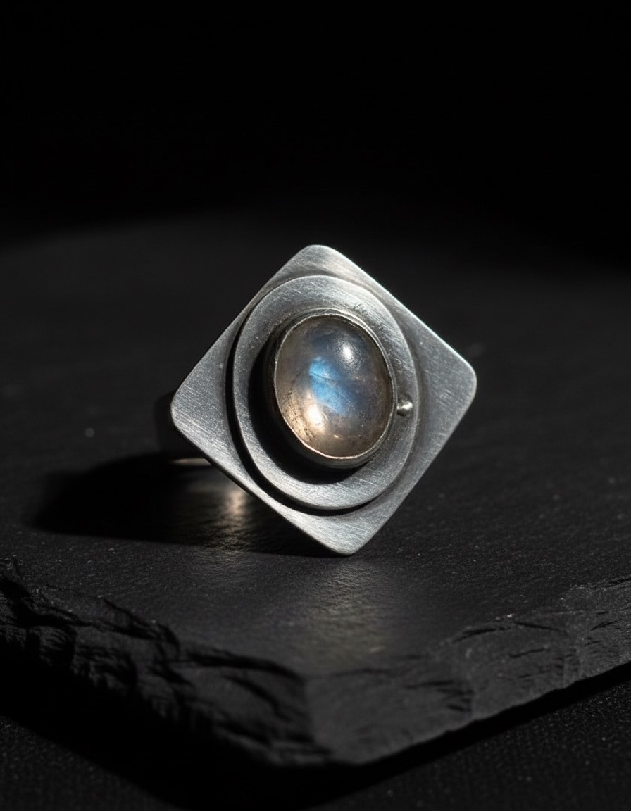 Lunar Geometric Moonstone Ring